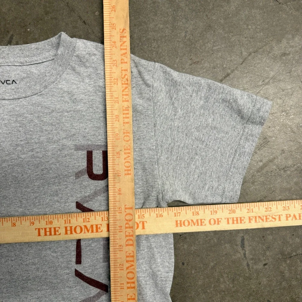 RVCA Mens Industrial Tee Heather‎ Grey Vertical Logo Graphic T-Shirt Size Small